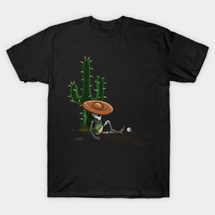 Cactus and skeleton at night in the desert T-Shirt